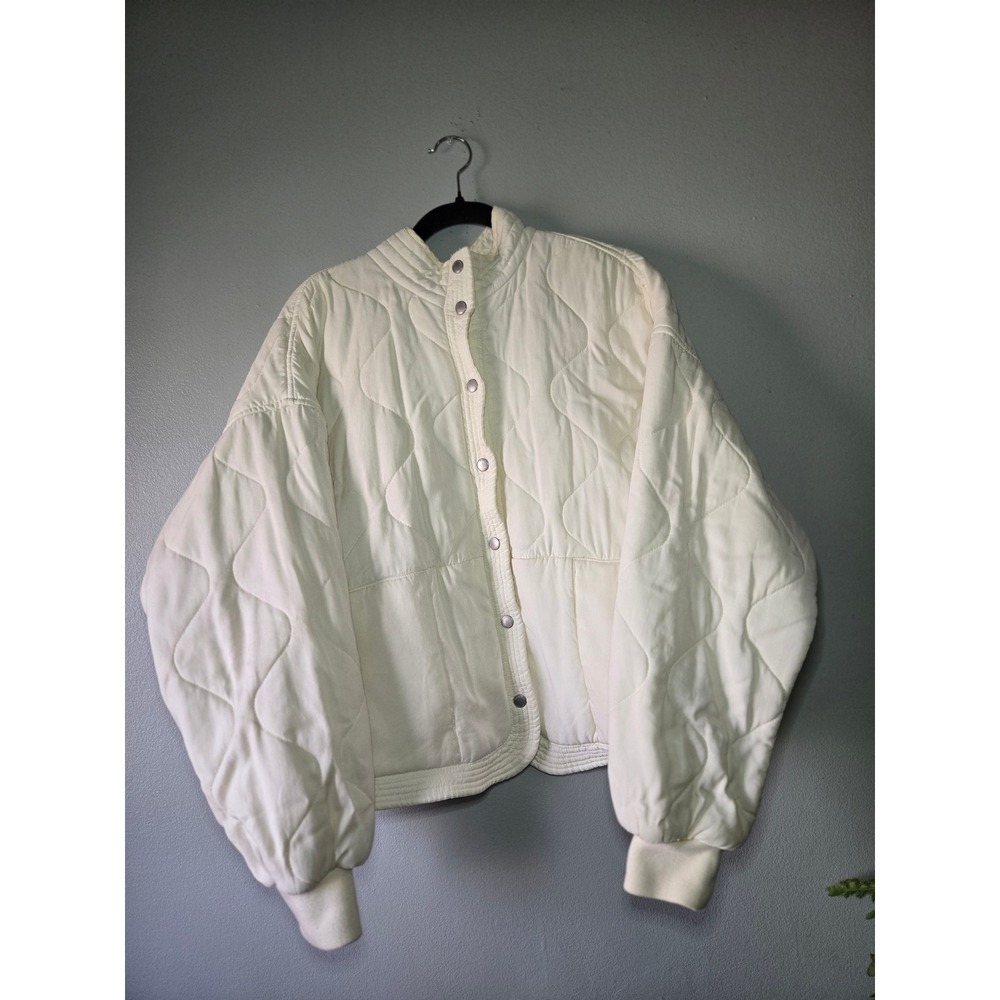 BlankNYC Quilted Jacket Women Large Cream Cropped Lightweight Neutral Minimalist